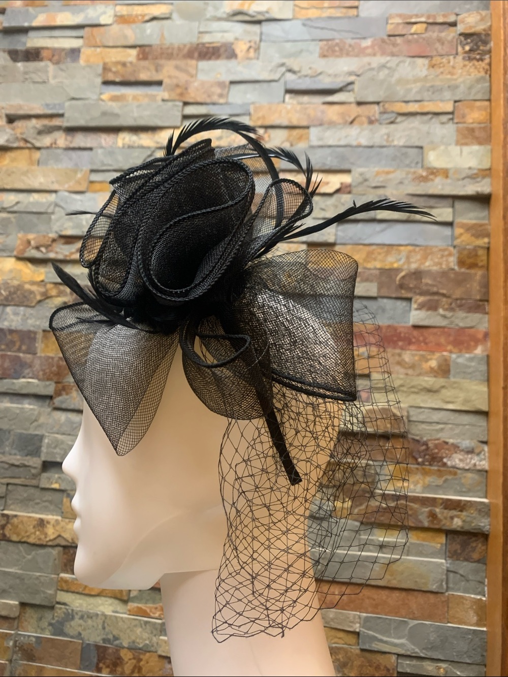 Black Mesh Fascinator with Veil - Women Accessories - Picture 2 of 2